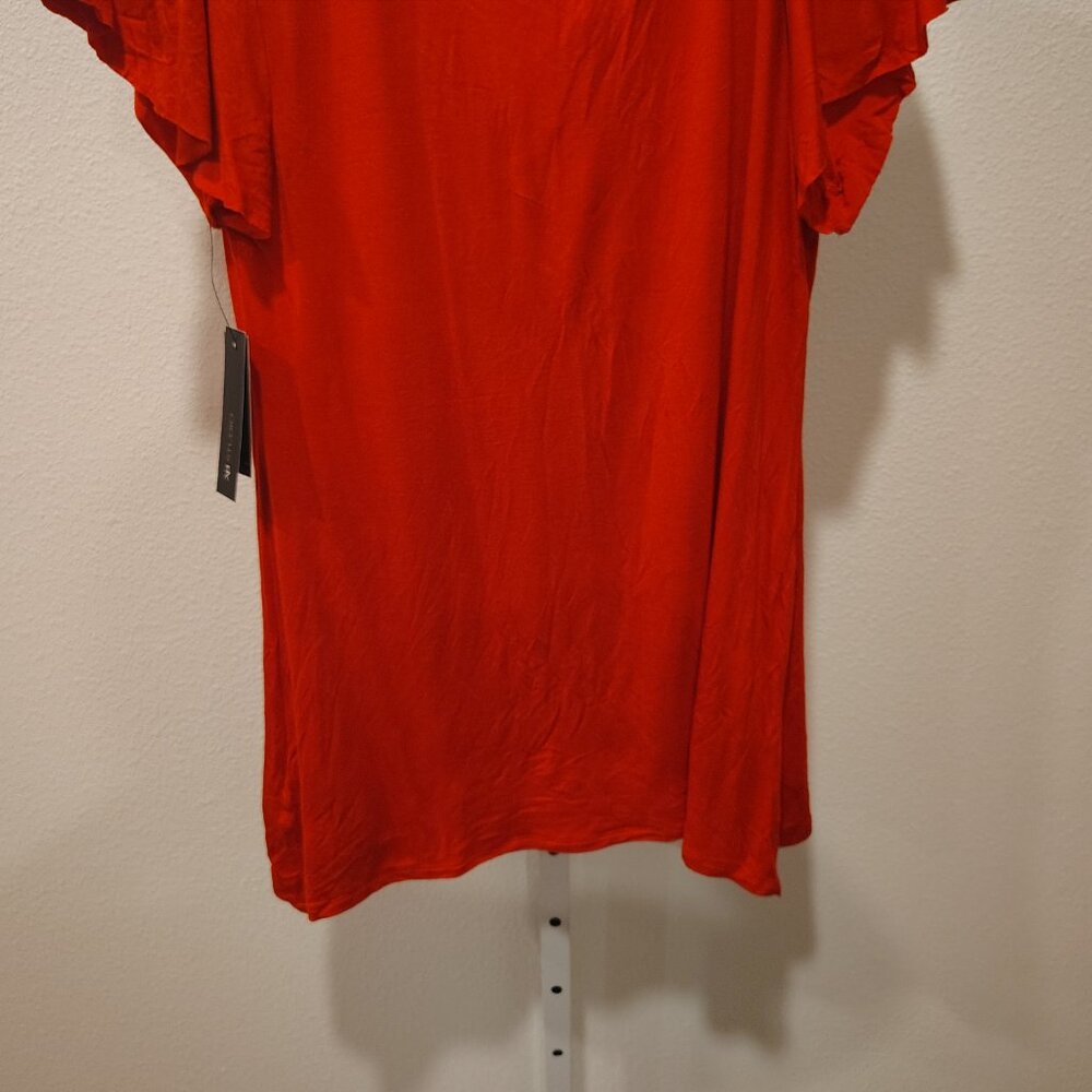 AB Studio Women's Red Top Size Large NWT Deep V-Neck Short Sleeve Beads - Picture 10 of 11